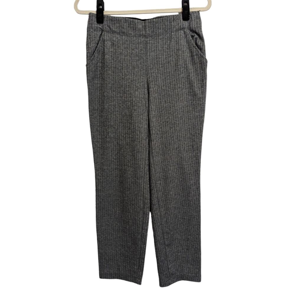 Max Studio Black & Gray Herringbone Super Soft Pull Up Pants with Pockets Size S